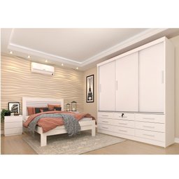 Quarto Completo Guarda Roupa 3 Portas Cama Casal e Mesa de Cabeceira 3 Gavetas Chicago  - 1