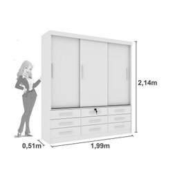 Quarto Completo Guarda Roupa 3 Portas Cama Casal e Mesa de Cabeceira 3 Gavetas Chicago  - 5