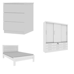 Quarto Completo Guarda Roupa 3 Portas Cama Casal e Mesa de Cabeceira 3 Gavetas Chicago  - 2