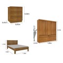 Ver imagem 3 de Quarto Completo Guarda Roupa 3 Portas Cama Casal e Mesa de Cabeceira Chicago Cinamomo