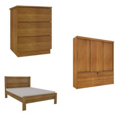 Quarto Completo Guarda Roupa 3 Portas Cama Casal e Mesa de Cabeceira Chicago  - 2