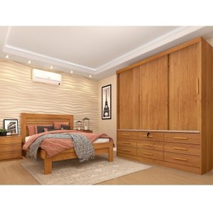 Quarto Completo Guarda Roupa 3 Portas Cama Casal e Mesa de Cabeceira Chicago 