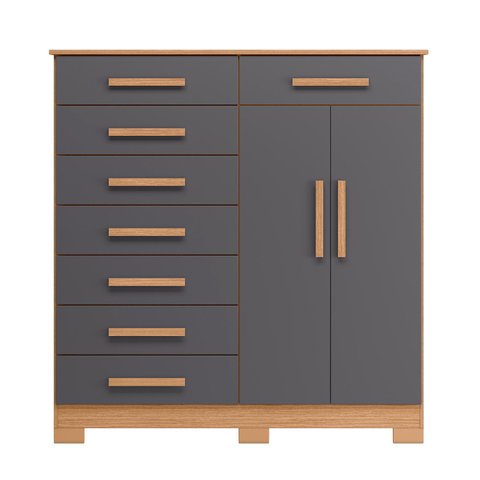 Cômoda Verona Albatroz 2 Portas e 8 Gavetas com Cabideiro:freijo/titanium