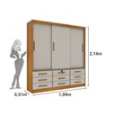 Ver imagem 5 de Quarto Completo Guarda Roupa 3 Portas Cama Casal e Mesa de Cabeceira Chicago Cinamomo/Off White