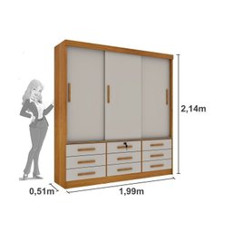 Quarto Completo Guarda Roupa 3 Portas Cama Casal e Mesa de Cabeceira Chicago  - 5