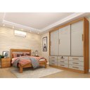 Ver imagem 1 de Quarto Completo Guarda Roupa 3 Portas Cama Casal e Mesa de Cabeceira Chicago Cinamomo/Off White
