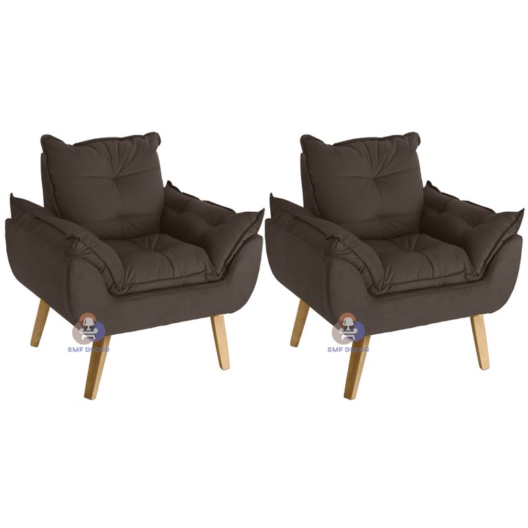 Kit 2 Poltronas Decorativas Opala Suede Marrom Smf Decor