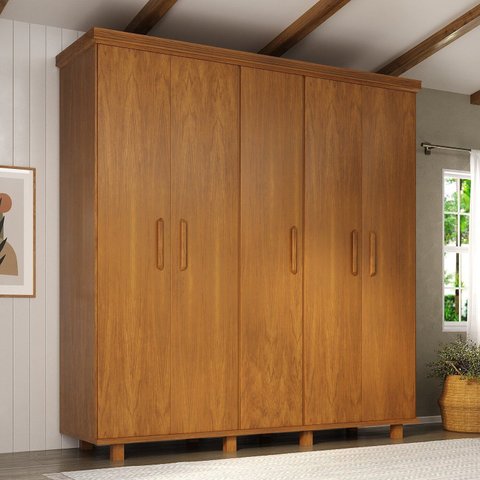 Guarda-Roupa Ibiza 5 Portas Madeira Maciça Marrom/Mogno Mel