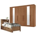 Ver imagem 1 de Quarto Completo Guarda Roupa Casal Master New 8 Portas 4 Gavetas MDP com Espelho e Cama Solteiro