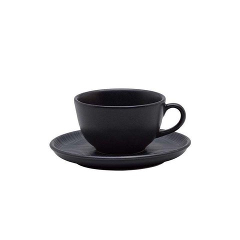 Jogo de 6 Xícaras Grandes 200 ml com Pires Oxford Flat Ônix