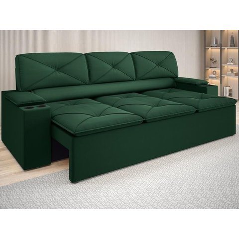 Sofá com Porta Copos Retrátil e Reclinável Pop 2,05m Velosuede Verde - Netsofas