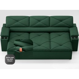 Sofá com Porta Copos Retrátil e Reclinável Pop 2,05m Velosuede Verde - Netsofas - 5