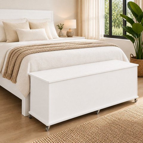 Baú Banco em MDF/MDP 135x44,5x38,5cm Luca Branco