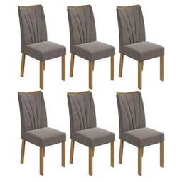Conjunto 6 Cadeiras Apogeu Amêndoa/Suede Bege - Móveis Lopas - 1