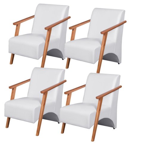 Kit 4 Poltronas Venus 1 Lugar Braço Madeira Maciça Tecido Suede Unidecor Bege
