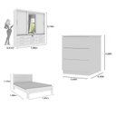 Ver imagem 3 de Quarto Completo Guarda Roupa 3 Portas Cama Casal e Mesa de Cabeceira 3 Gavetas Chicago Neve