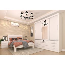 Quarto Completo Guarda Roupa 3 Portas Cama Casal e Mesa de Cabeceira 3 Gavetas Chicago  - 1
