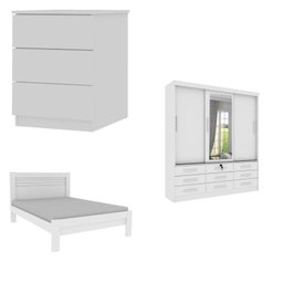 Quarto Completo Guarda Roupa 3 Portas Cama Casal e Mesa de Cabeceira 3 Gavetas Chicago  - 2