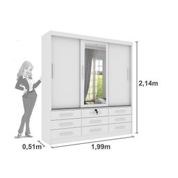 Quarto Completo Guarda Roupa 3 Portas Cama Casal e Mesa de Cabeceira 3 Gavetas Chicago  - 5