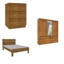 Ver imagem 2 de Quarto Completo Guarda Roupa 3 Portas Cama Casal e Mesa de Cabeceira Chicago 