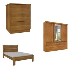Quarto Completo Guarda Roupa 3 Portas Cama Casal e Mesa de Cabeceira Chicago  - 2