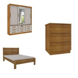 Quarto Completo Guarda Roupa 3 Portas Cama Casal e Mesa de Cabeceira Chicago  - 2