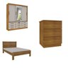 Quarto Completo Guarda Roupa 3 Portas Cama Casal e Mesa de Cabeceira Chicago  - 2