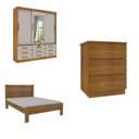 Ver imagem 2 de Quarto Completo Guarda Roupa 3 Portas Cama Casal e Mesa de Cabeceira Chicago Cinamomo/Off White