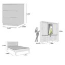 Ver imagem 3 de Quarto Completo Roupeiro 3 Portas, Cama Casal e Mesa de Cabeceira 3 Gavetas Chicago Neve