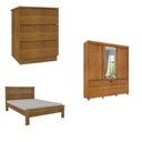 Ver imagem 2 de Quarto Completo Roupeiro 3 Portas, Cama Casal e Mesa de Cabeceira Chicago Cinamomo