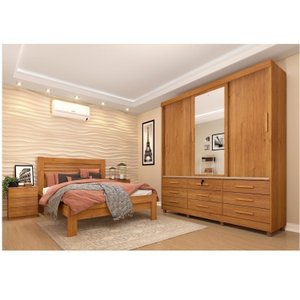 Quarto Completo Roupeiro 3 Portas, Cama Casal e Mesa de Cabeceira Chicago 