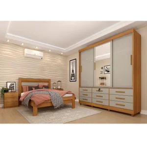 Quarto Completo Roupeiro 3 Portas, Cama Casal e Mesa de Cabeceira Chicago