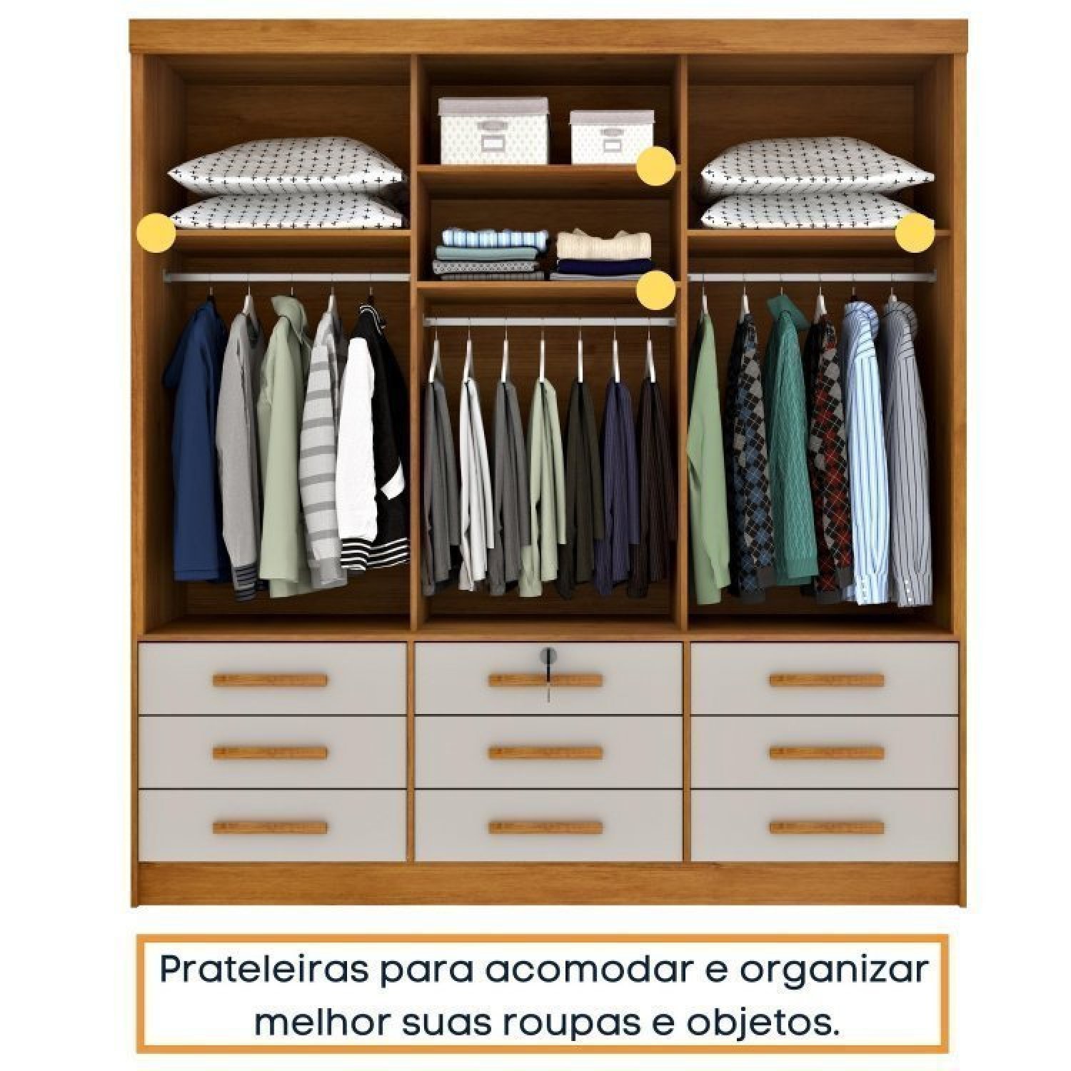 Quarto Completo Roupeiro 3 Portas, Cama Casal e Mesa de Cabeceira Chicago  - 9