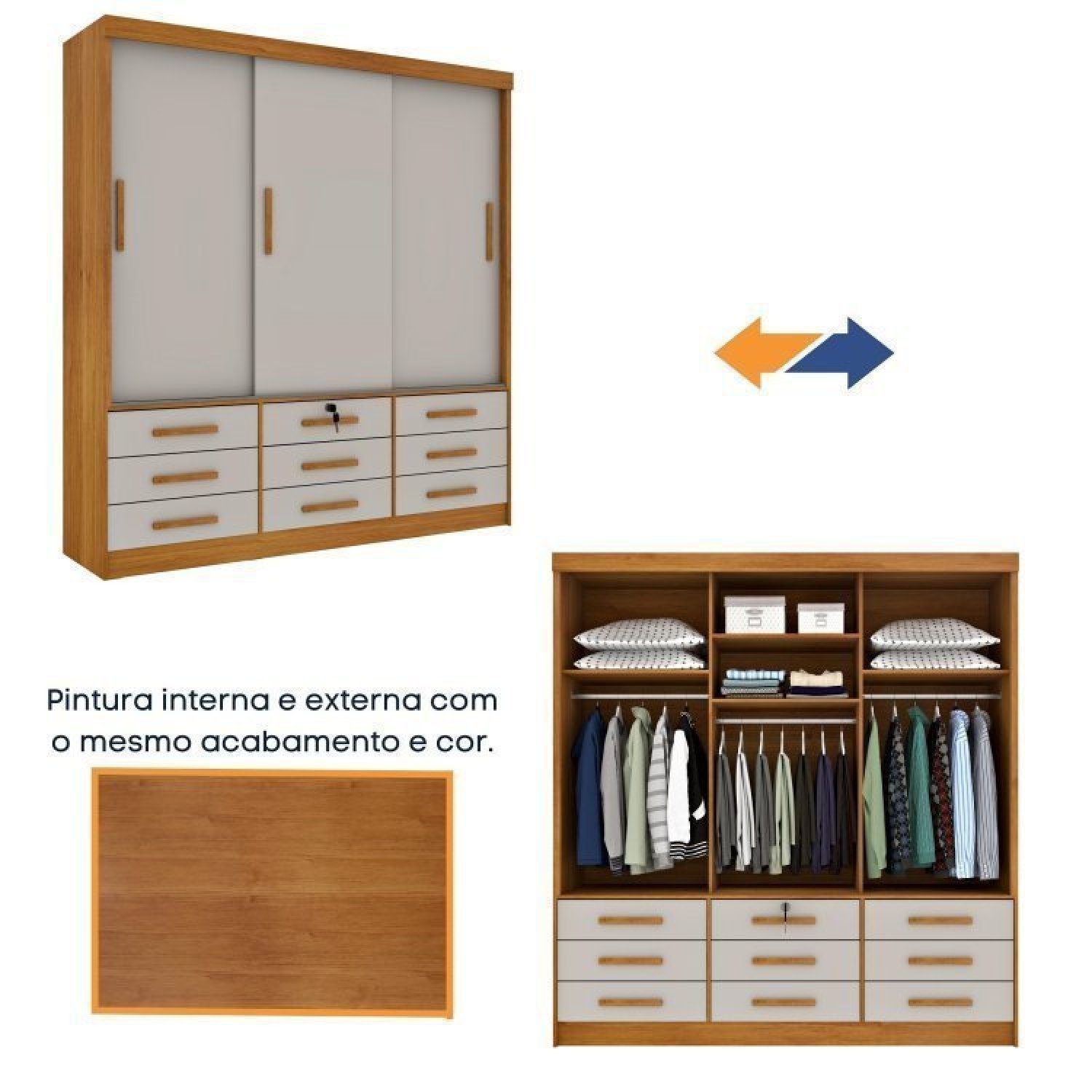 Quarto Completo Roupeiro 3 Portas, Cama Casal e Mesa de Cabeceira Chicago  - 11