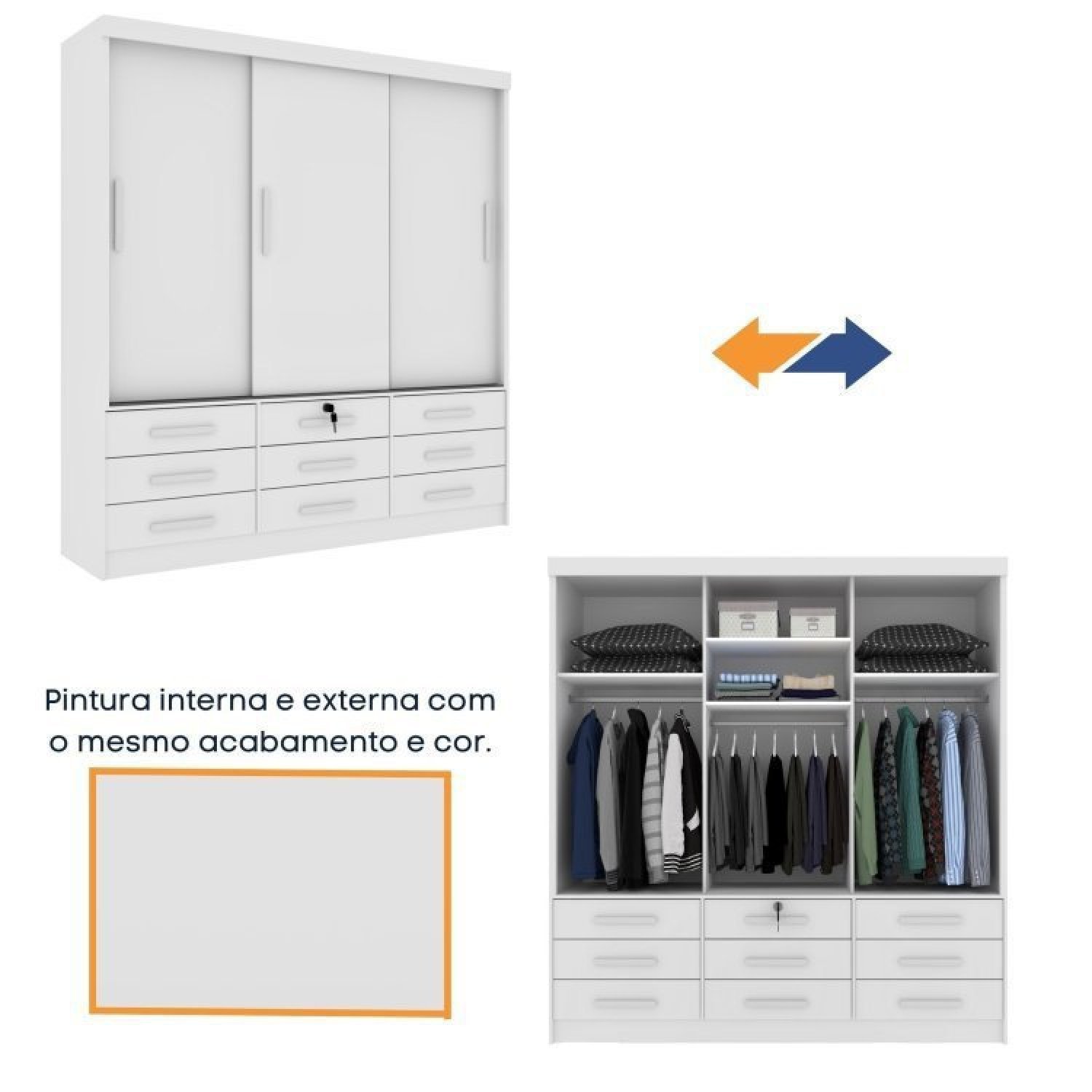 Quarto Completo Roupeiro 3 Portas, Cama Casal e Mesa de Cabeceira 3 Gavetas Chicago  - 7