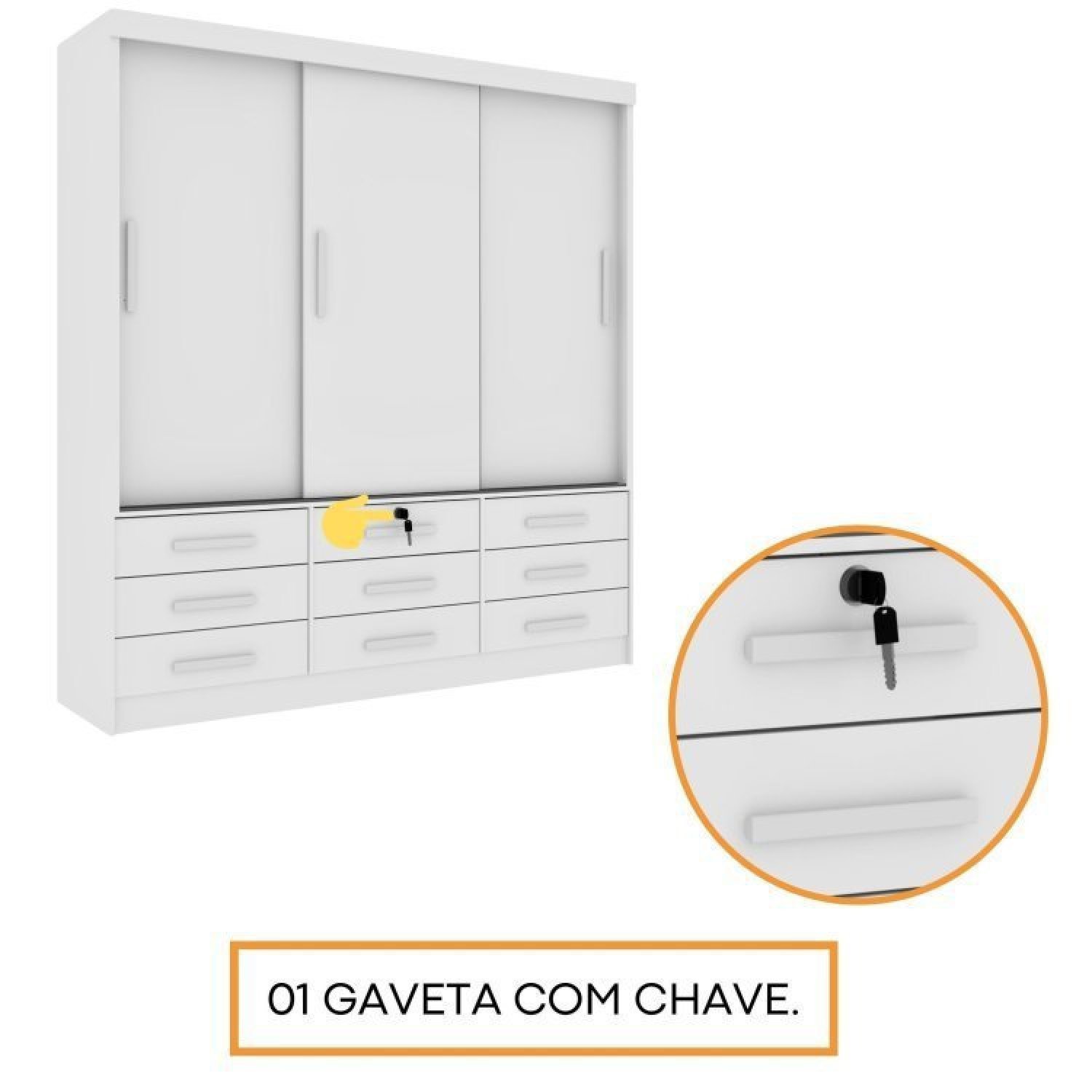 Quarto Completo Roupeiro 3 Portas, Cama Casal e Mesa de Cabeceira 3 Gavetas Chicago  - 6
