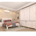 Ver imagem 1 de Quarto Completo Roupeiro 3 Portas, Cama Casal e Mesa de Cabeceira 3 Gavetas Chicago Neve
