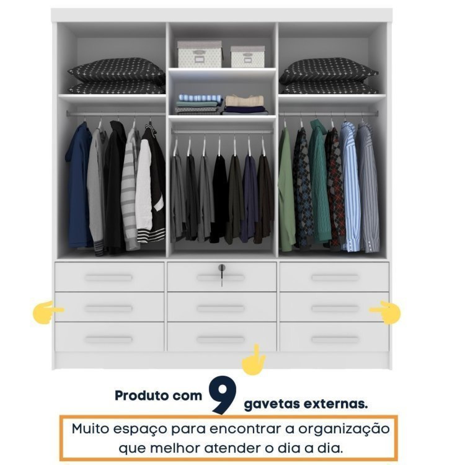 Quarto Completo Roupeiro 3 Portas, Cama Casal e Mesa de Cabeceira 3 Gavetas Chicago  - 10