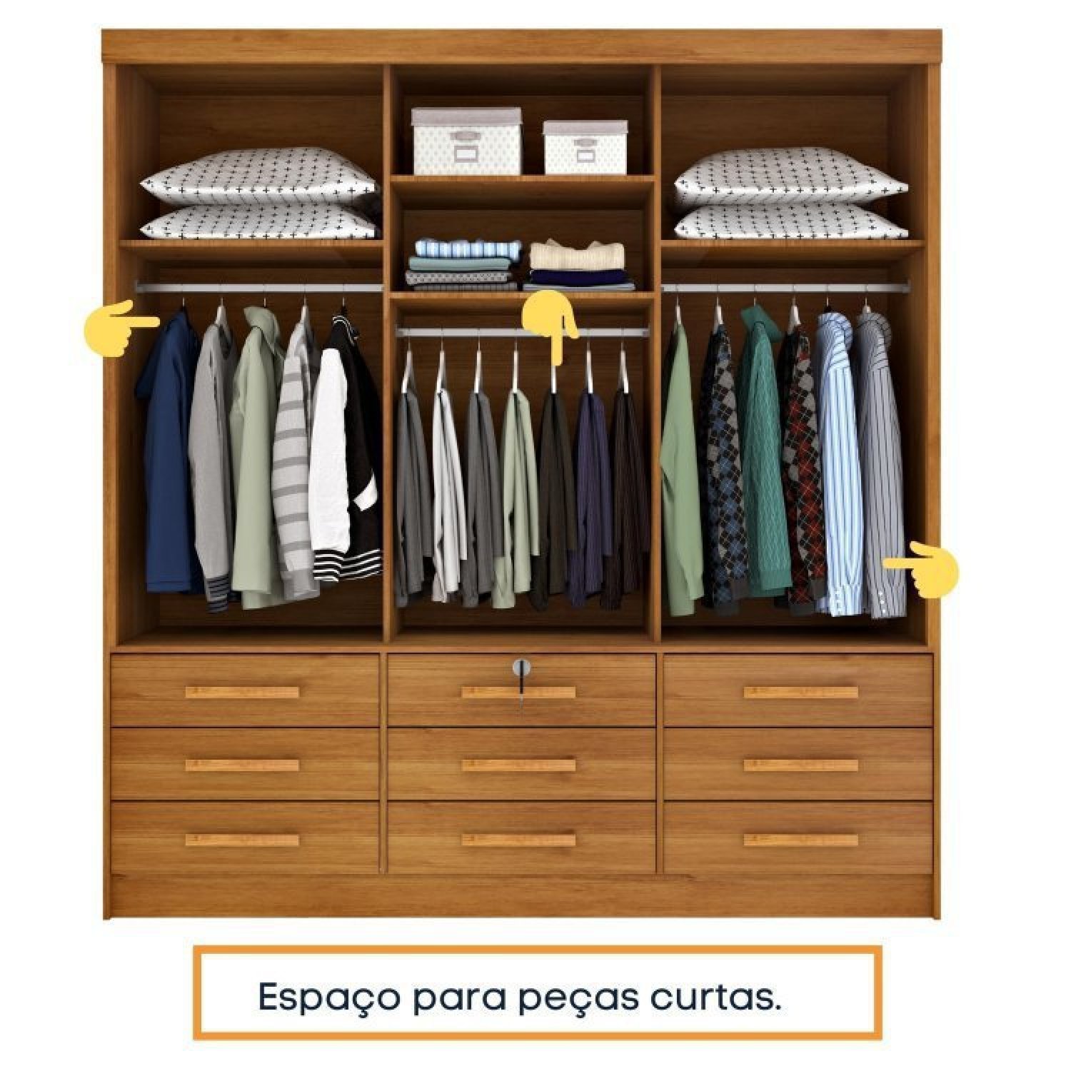 Quarto Completo Roupeiro 3 Portas, Cama Casal e Mesa de Cabeceira Chicago  - 5