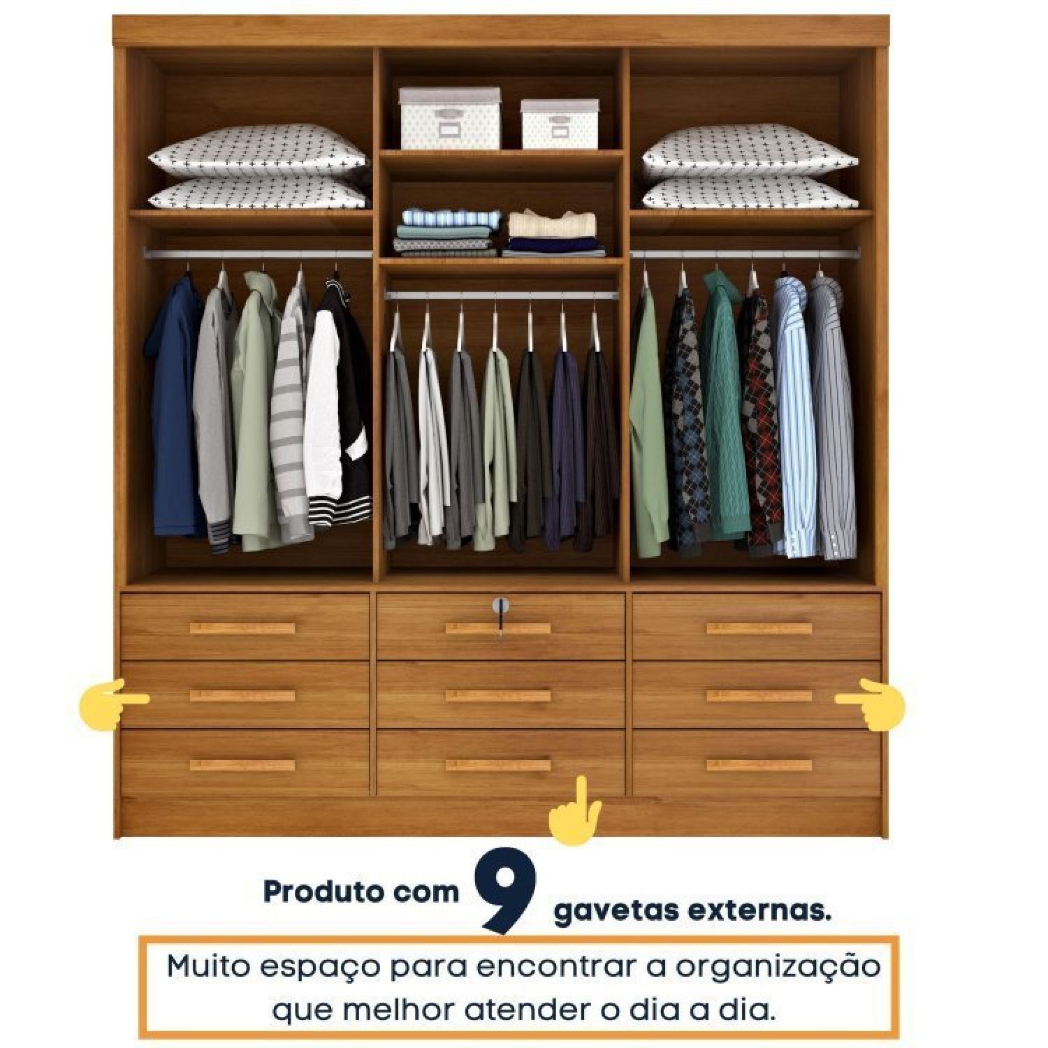 Quarto Completo Roupeiro 3 Portas, Cama Casal e Mesa de Cabeceira Chicago  - 6