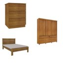 Ver imagem 2 de Quarto Completo Roupeiro 3 Portas, Cama Casal e Mesa de Cabeceira Chicago Cinamomo