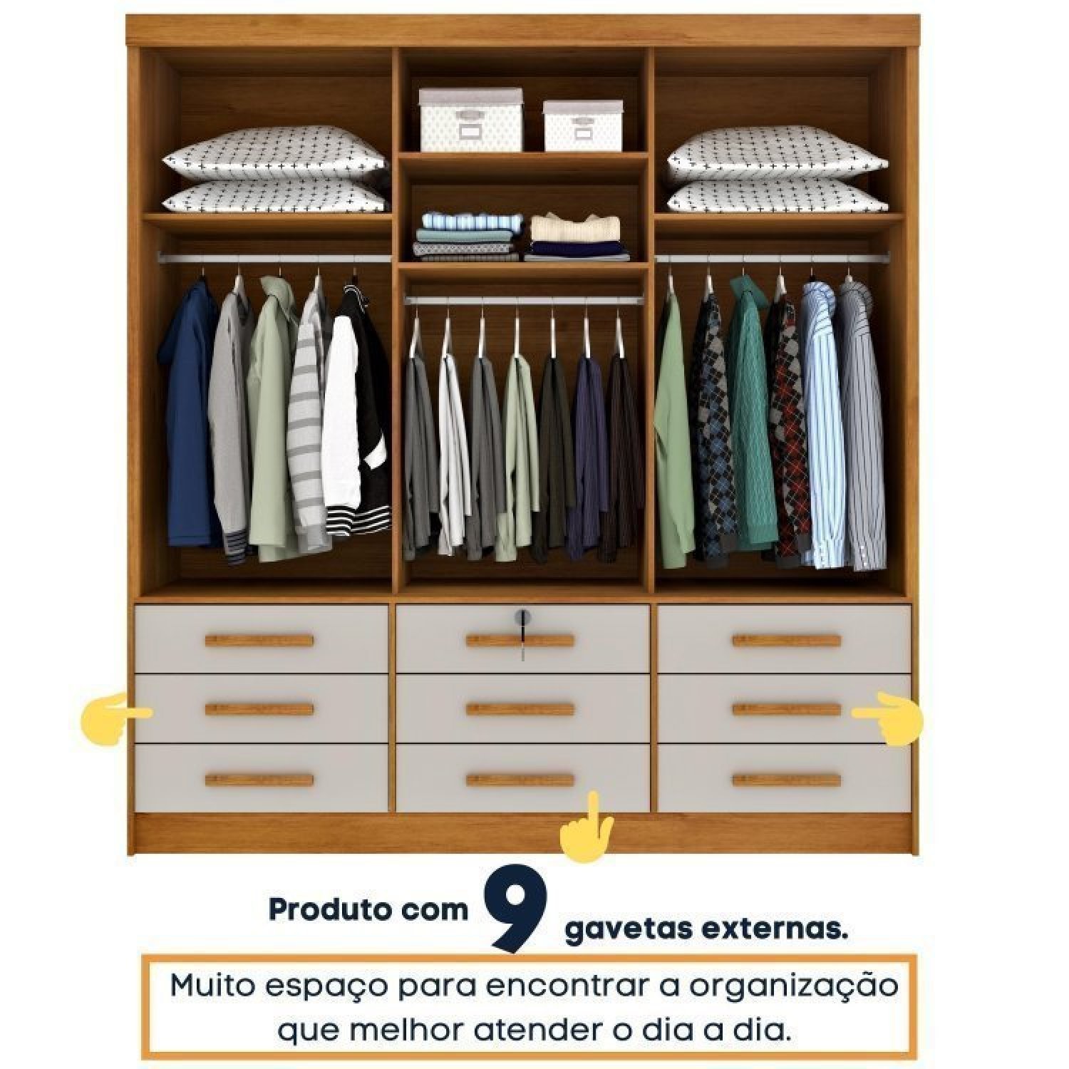 Quarto Completo Roupeiro 3 Portas, Cama Casal e Mesa de Cabeceira Chicago  - 10