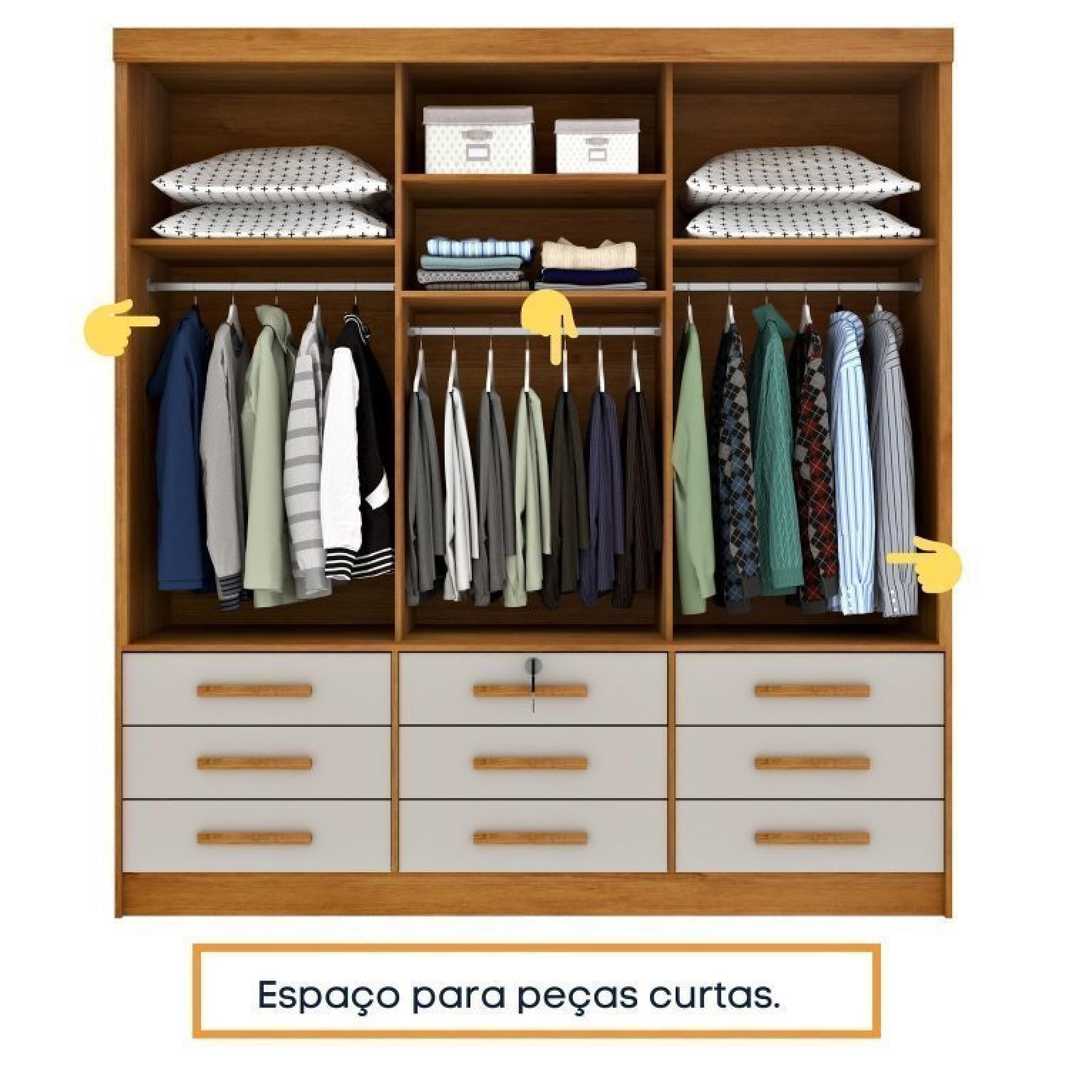 Quarto Completo Roupeiro 3 Portas, Cama Casal e Mesa de Cabeceira Chicago  - 9