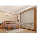 Ver imagem 1 de Quarto Completo Roupeiro 3 Portas, Cama Casal e Mesa de Cabeceira Chicago Cinamomo/Off White