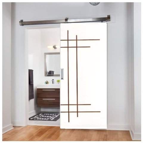 Porta de Correr Frisada Cm-03 Fundo Primer Branco Kit Alumínio Polido 210x82