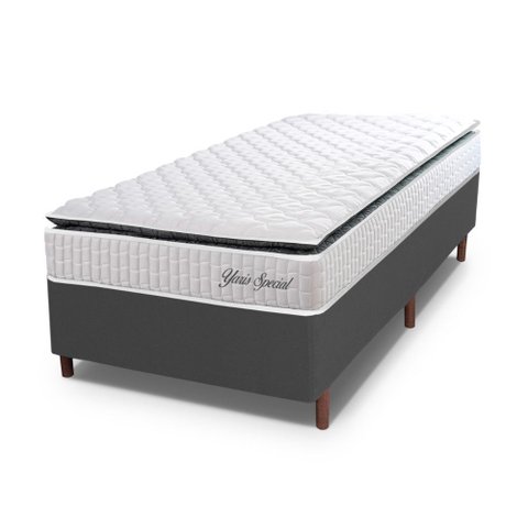 Cama Box Baú Solteiro Hellen Colchão com Molas Ensacadas Yaris Pillow Top 88x188x61cm
