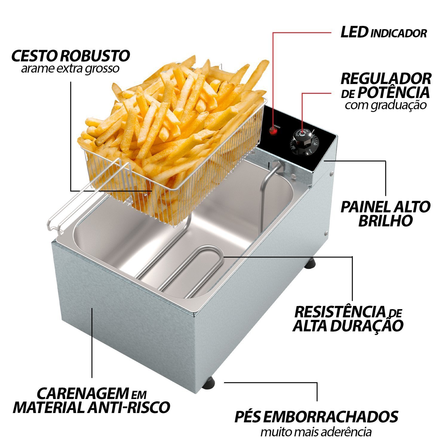 Fritadeira Eletrica 3000w 1 Cuba 5,0 Litros 220v 50-60Hz Fr22 Saro - 2