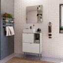 Ver imagem 1 de Gabinete com Pés para Banheiro 60cm com Cuba e Espelheira Nordic Cinza/Branco/Argento
