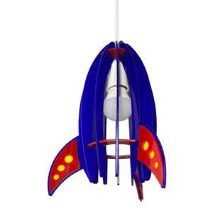 Pendente Foguete Infantil em Acrílico Azul – Iluminação Led, Bivolt, Soquete E27