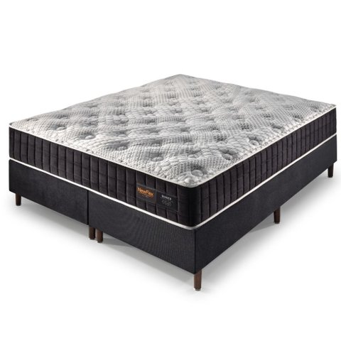 Conjunto Cama Box Colchão King Size 193x203x67 com Molas Ensacadas Denver Preto